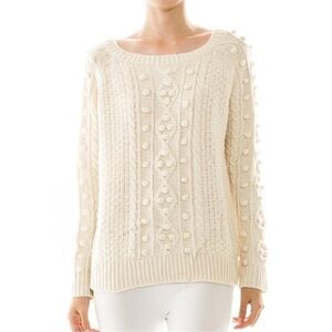 Kate Collection Cream Cable Knit Popcorn Textured Sweater - Women’s Large